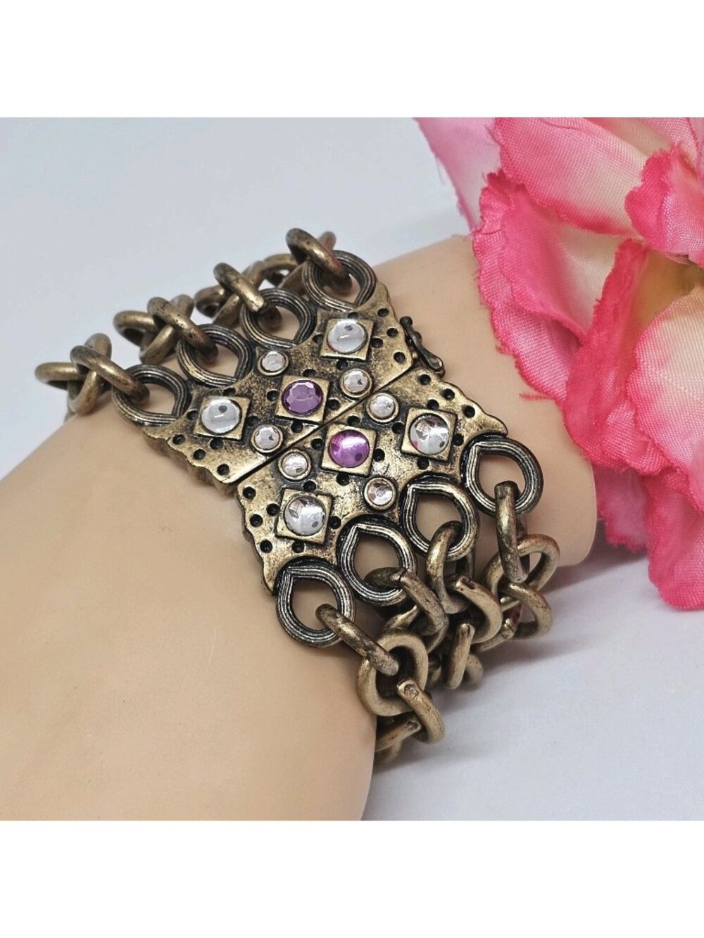JewelMint Victorian Gothic Revival Multi Chain Statement Bracelet Bronze Tone